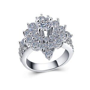 💎Generous Vintage Zircon Silver Luxury Flower Rings for Women, INDN8094